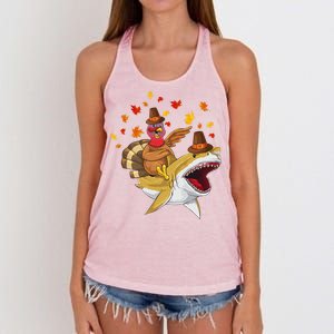 Thanksgiving Turkey Riding Shark Funny Toddler Boys Premium Women's Knotted Racerback Tank