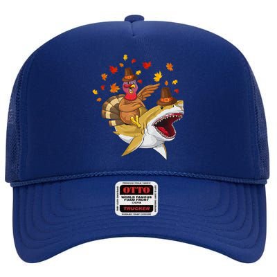 Thanksgiving Turkey Riding Shark Funny Toddler Boys Premium High Crown Mesh Back Trucker Hat