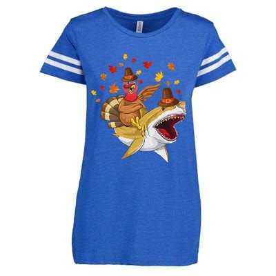 Thanksgiving Turkey Riding Shark Funny Toddler Boys Premium Enza Ladies Jersey Football T-Shirt