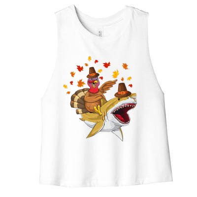 Thanksgiving Turkey Riding Shark Funny Toddler Boys Premium Women's Racerback Cropped Tank