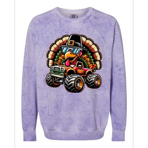 Thanksgiving Turkey Riding Monster Truck Colorblast Crewneck Sweatshirt