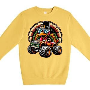 Thanksgiving Turkey Riding Monster Truck Premium Crewneck Sweatshirt