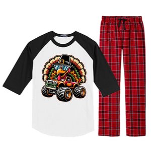 Thanksgiving Turkey Riding Monster Truck Raglan Sleeve Pajama Set