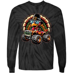 Thanksgiving Turkey Riding Monster Truck Tie-Dye Long Sleeve Shirt