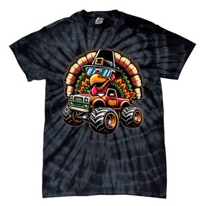 Thanksgiving Turkey Riding Monster Truck Tie-Dye T-Shirt