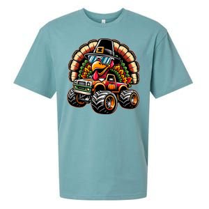 Thanksgiving Turkey Riding Monster Truck Sueded Cloud Jersey T-Shirt