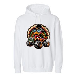 Thanksgiving Turkey Riding Monster Truck Garment-Dyed Fleece Hoodie