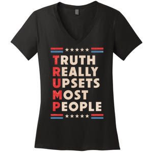 Trump Truth Really Upsets Most People Trump 2024 USA Flag Women's V-Neck T-Shirt