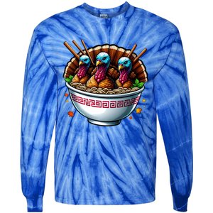 Three Turkey Ra Noodles Bowl Thanksgiving Dinner Humor Gift Tie-Dye Long Sleeve Shirt