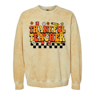 Thankful Teacher Retro Groovy Thanksgiving Fall Colorblast Crewneck Sweatshirt