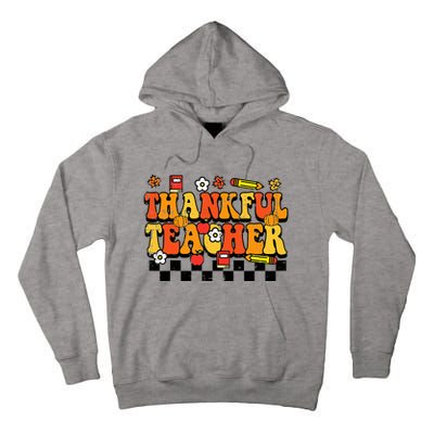 Thankful Teacher Retro Groovy Thanksgiving Fall Tall Hoodie