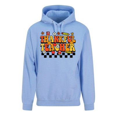 Thankful Teacher Retro Groovy Thanksgiving Fall Unisex Surf Hoodie