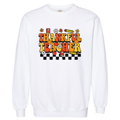 Thankful Teacher Retro Groovy Thanksgiving Fall Garment-Dyed Sweatshirt