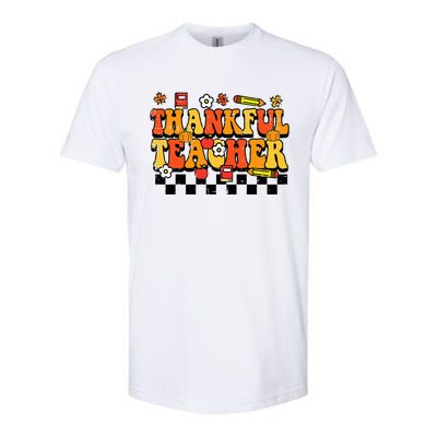 Thankful Teacher Retro Groovy Thanksgiving Fall Softstyle CVC T-Shirt