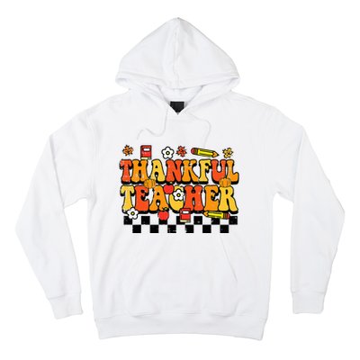 Thankful Teacher Retro Groovy Thanksgiving Fall Hoodie