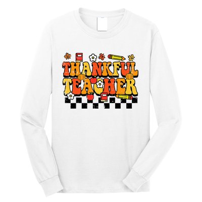 Thankful Teacher Retro Groovy Thanksgiving Fall Long Sleeve Shirt