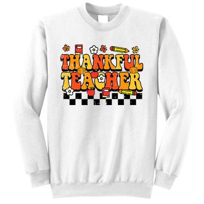 Thankful Teacher Retro Groovy Thanksgiving Fall Sweatshirt