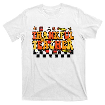 Thankful Teacher Retro Groovy Thanksgiving Fall T-Shirt