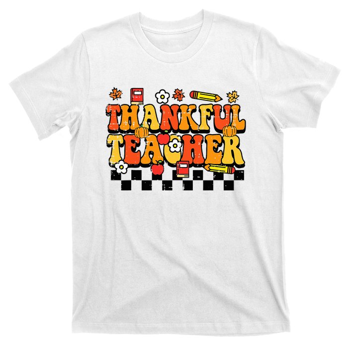 Thankful Teacher Retro Groovy Thanksgiving Fall T-Shirt