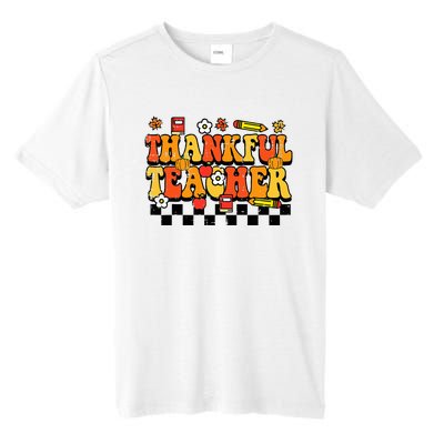 Thankful Teacher Retro Groovy Thanksgiving Fall Tall Fusion ChromaSoft Performance T-Shirt