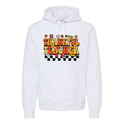 Thankful Teacher Retro Groovy Thanksgiving Fall Premium Hoodie