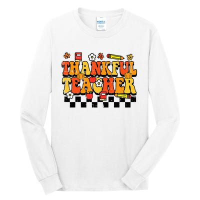 Thankful Teacher Retro Groovy Thanksgiving Fall Tall Long Sleeve T-Shirt