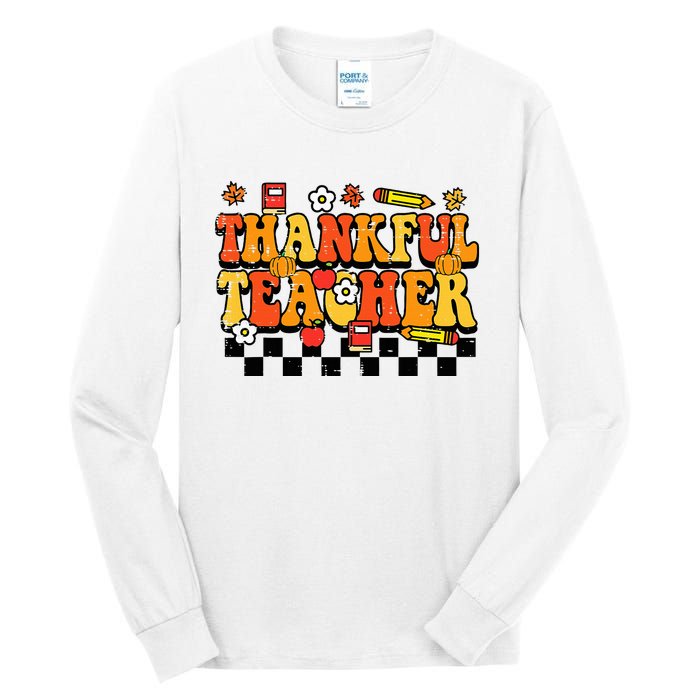 Thankful Teacher Retro Groovy Thanksgiving Fall Tall Long Sleeve T-Shirt