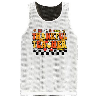 Thankful Teacher Retro Groovy Thanksgiving Fall Mesh Reversible Basketball Jersey Tank