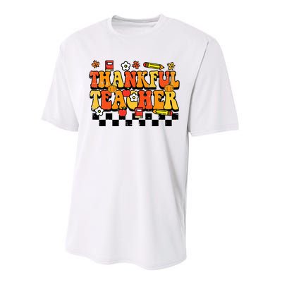 Thankful Teacher Retro Groovy Thanksgiving Fall Performance Sprint T-Shirt