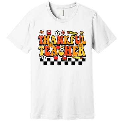 Thankful Teacher Retro Groovy Thanksgiving Fall Premium T-Shirt