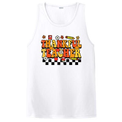 Thankful Teacher Retro Groovy Thanksgiving Fall PosiCharge Competitor Tank