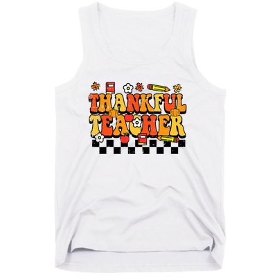 Thankful Teacher Retro Groovy Thanksgiving Fall Tank Top