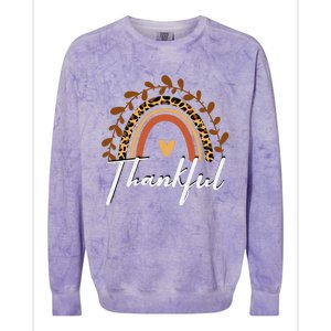 Thankful Thanksgiving Rainbow Leopard Print Wo Fall  Colorblast Crewneck Sweatshirt