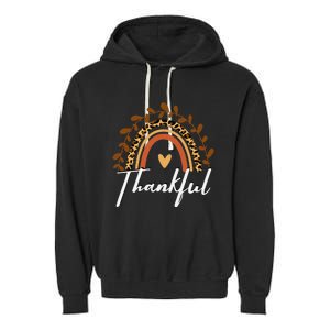 Thankful Thanksgiving Rainbow Leopard Print Wo Fall  Garment-Dyed Fleece Hoodie