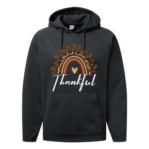 Thankful Thanksgiving Rainbow Leopard Print Wo Fall  Performance Fleece Hoodie