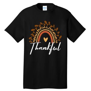 Thankful Thanksgiving Rainbow Leopard Print Wo Fall  Tall T-Shirt