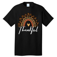 Thankful Thanksgiving Rainbow Leopard Print Wo Fall  Tall T-Shirt