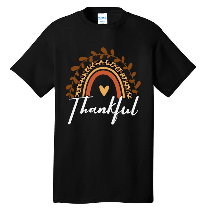 Thankful Thanksgiving Rainbow Leopard Print Wo Fall  Tall T-Shirt