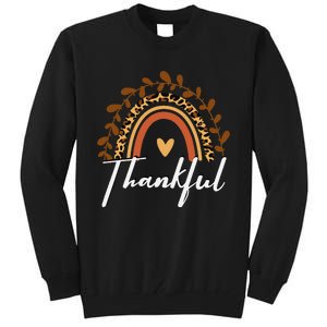 Thankful Thanksgiving Rainbow Leopard Print Wo Fall  Tall Sweatshirt