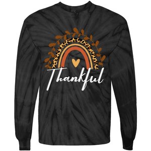 Thankful Thanksgiving Rainbow Leopard Print Wo Fall  Tie-Dye Long Sleeve Shirt