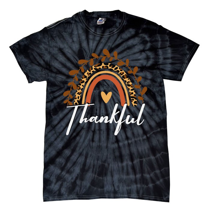 Thankful Thanksgiving Rainbow Leopard Print Wo Fall  Tie-Dye T-Shirt