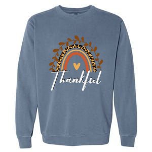 Thankful Thanksgiving Rainbow Leopard Print Wo Fall  Garment-Dyed Sweatshirt