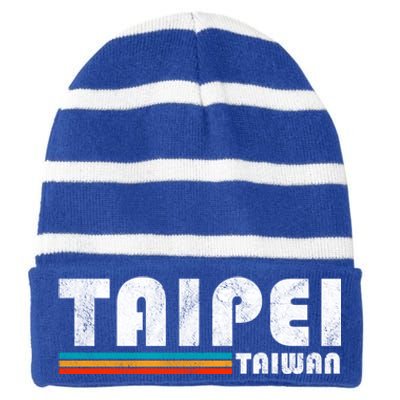 Taipei Taiwan Retro Vintage Travel Vacation Gift Striped Beanie with Solid Band