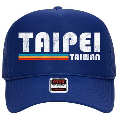 Taipei Taiwan Retro Vintage Travel Vacation Gift High Crown Mesh Back Trucker Hat