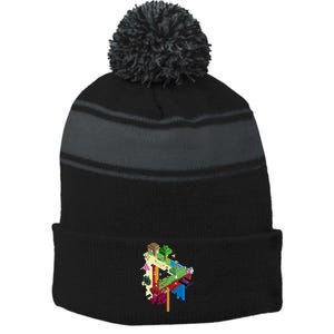 The Three Realms Stripe Pom Pom Beanie