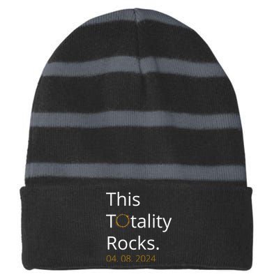 This Totality Rocks Solar Eclipse 2024 Striped Beanie with Solid Band