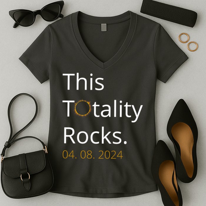 This Totality Rocks Solar Eclipse 2024 Women's V-Neck T-Shirt
