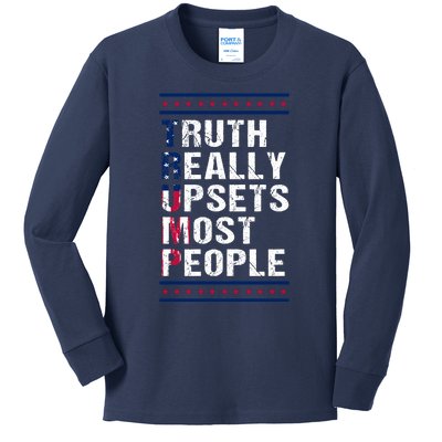 Trump Truth Really Upset Most People Trump 2024 America Flag Kids Long Sleeve Shirt