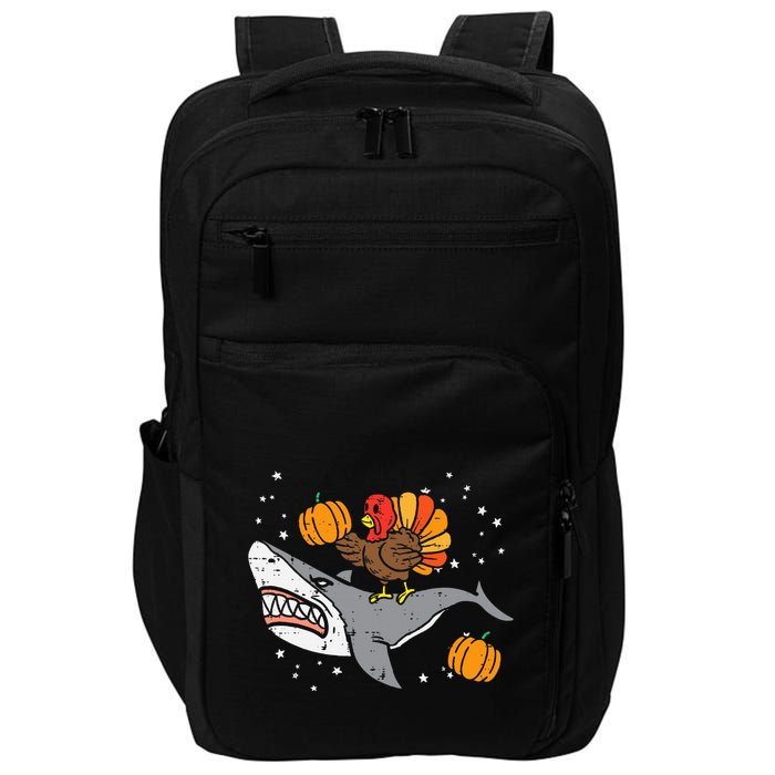 Thanksgiving Turkey Riding Shark Funny Impact Tech Backpack