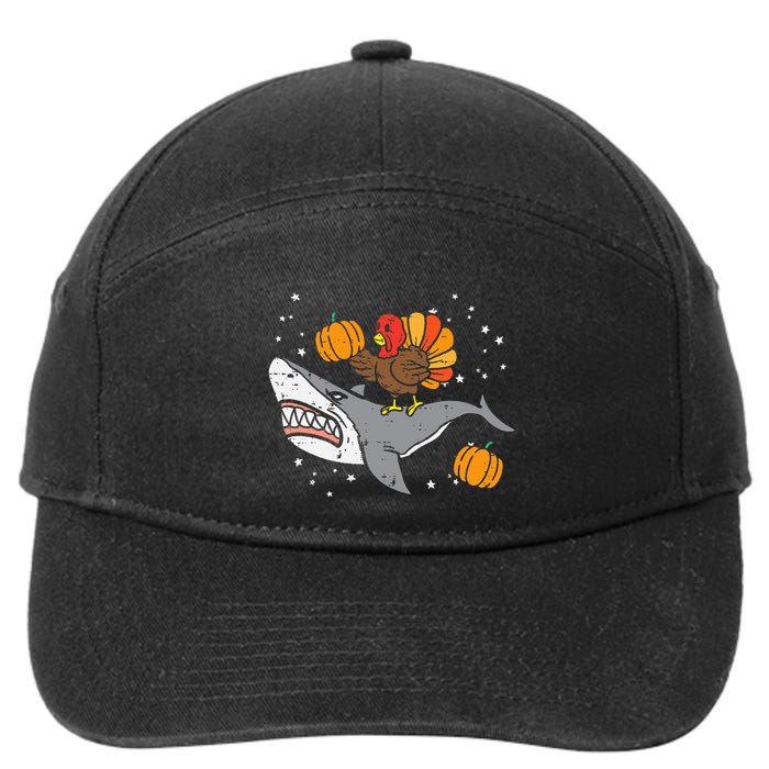 Thanksgiving Turkey Riding Shark Funny 7-Panel Snapback Hat